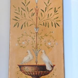 Fabrice De Villeneuve Print Burlap and Wood two Doves Wall Art